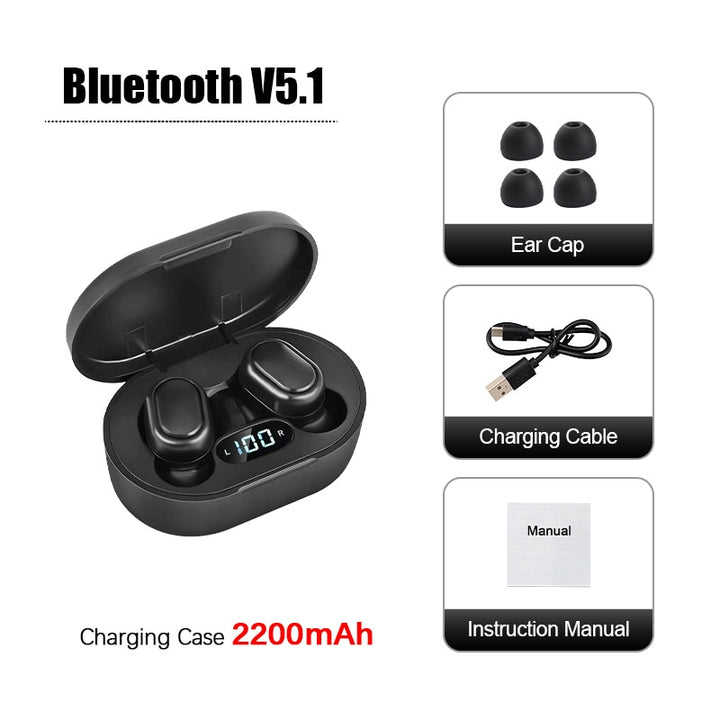 TWS Wireless Bluetooth 5.2 Stereo Sports Waterproof Earphones Blue Sky