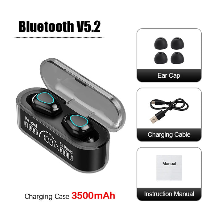 TWS Wireless Bluetooth 5.2 Stereo Sports Waterproof Earphones Blue Sky