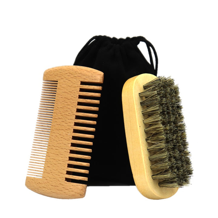 Wood Beard Brush And Comb Set  Blue Sky