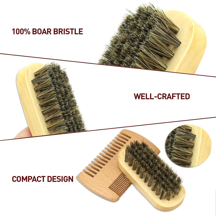 Wood Beard Brush And Comb Set  Blue Sky