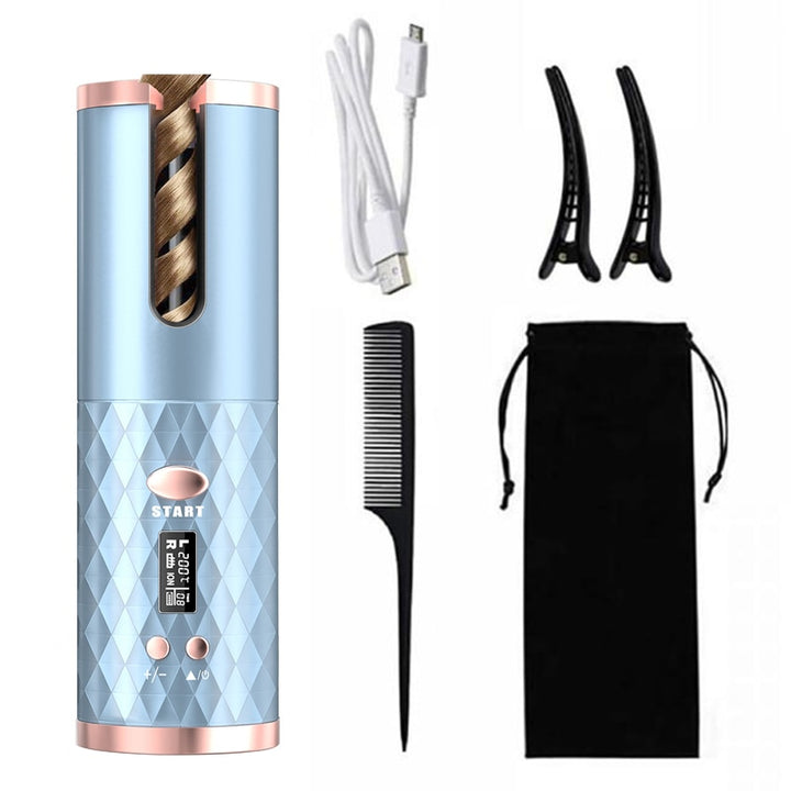 Wireless Auto Rotate Ceramic Hair Curler Blue Sky