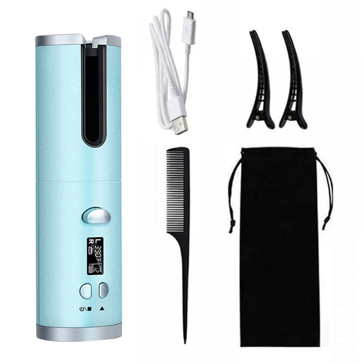 Wireless Auto Rotate Ceramic Hair Curler Blue Sky