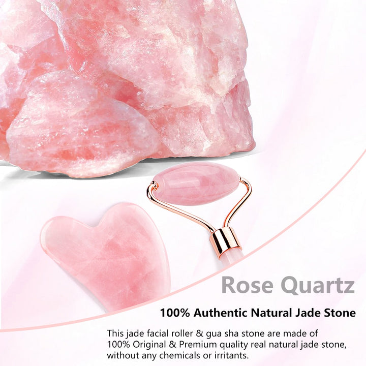 Natural Rose Quartz Jade Roller Blue Sky