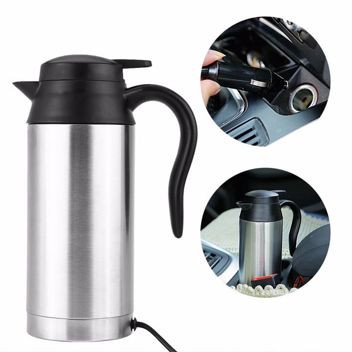 Stainless Steel Cigarette Lighter Heating Kettle Mug 750ml Blue Sky