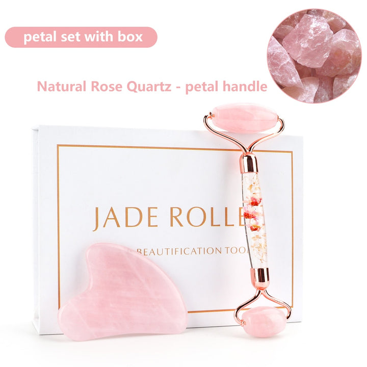 Natural Rose Quartz Jade Roller Blue Sky