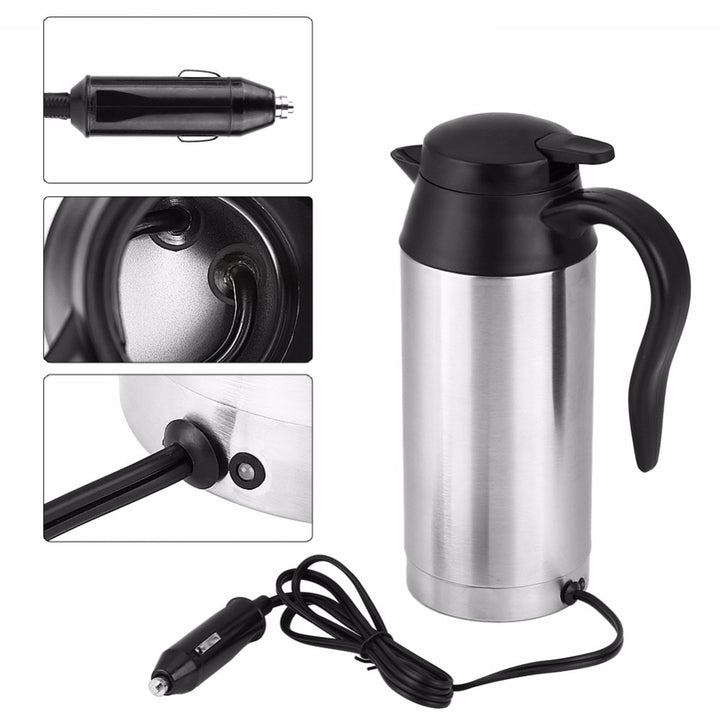 Stainless Steel Cigarette Lighter Heating Kettle Mug 750ml Blue Sky