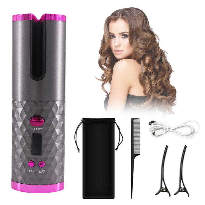 Wireless Auto Rotate Ceramic Hair Curler Blue Sky