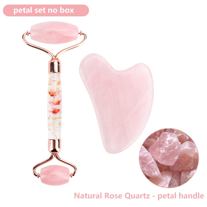 Natural Rose Quartz Jade Roller Blue Sky