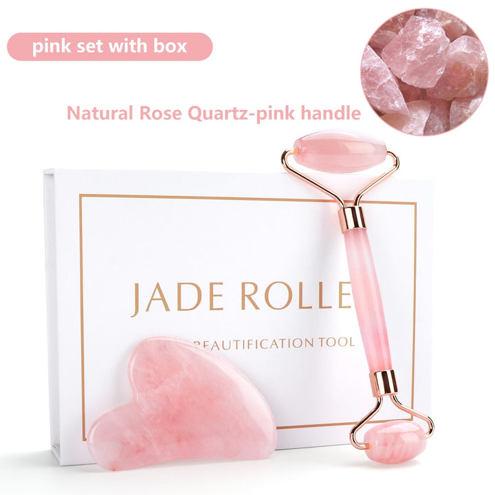 Natural Rose Quartz Jade Roller Blue Sky