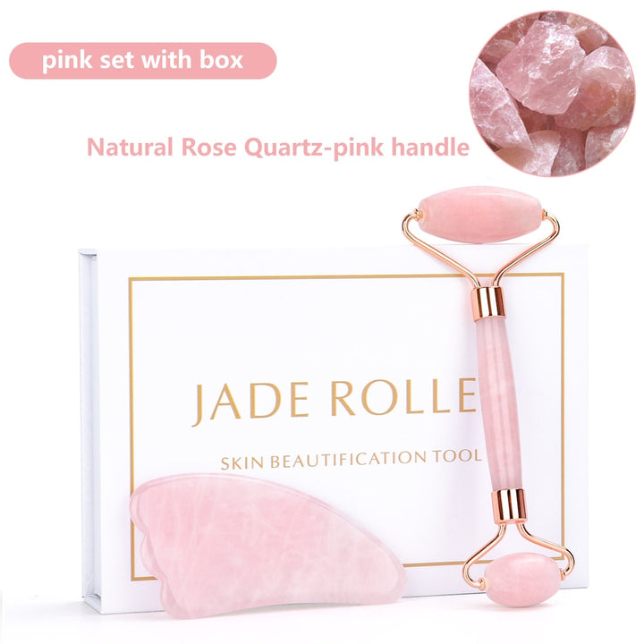 Natural Rose Quartz Jade Roller Blue Sky